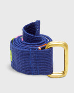 Load image into Gallery viewer, Hand-Loomed D-Ring Belt in Navy/Orange Tribal
