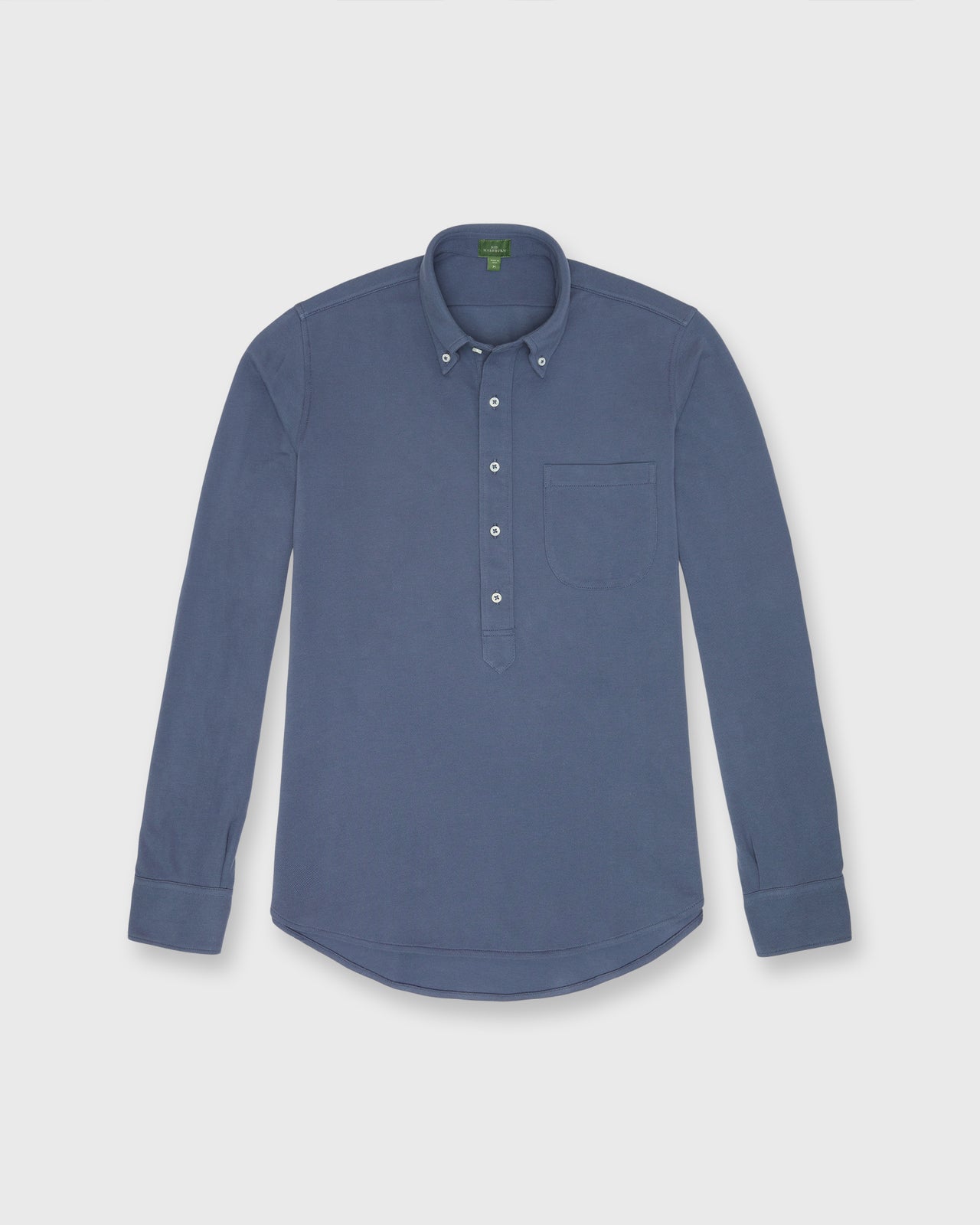 Knit Button-Down Popover Shirt in Steel Blue Pima Pique