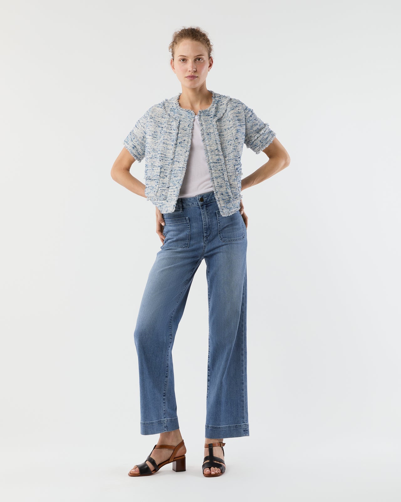 Short-Sleeved Chelsea Jacket in Blue Summer Tweed