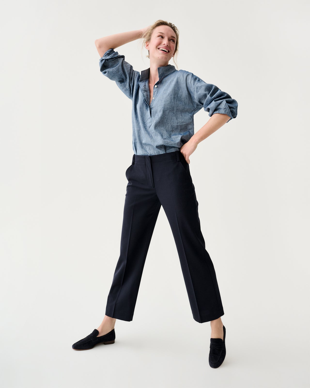 Frankie Cropped Pant in Navy Bi-Stretch Tropical Wool