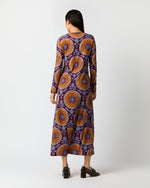 Load image into Gallery viewer, Long Sleeve Swing Dress in Purple Sovereign Stretch Satin
