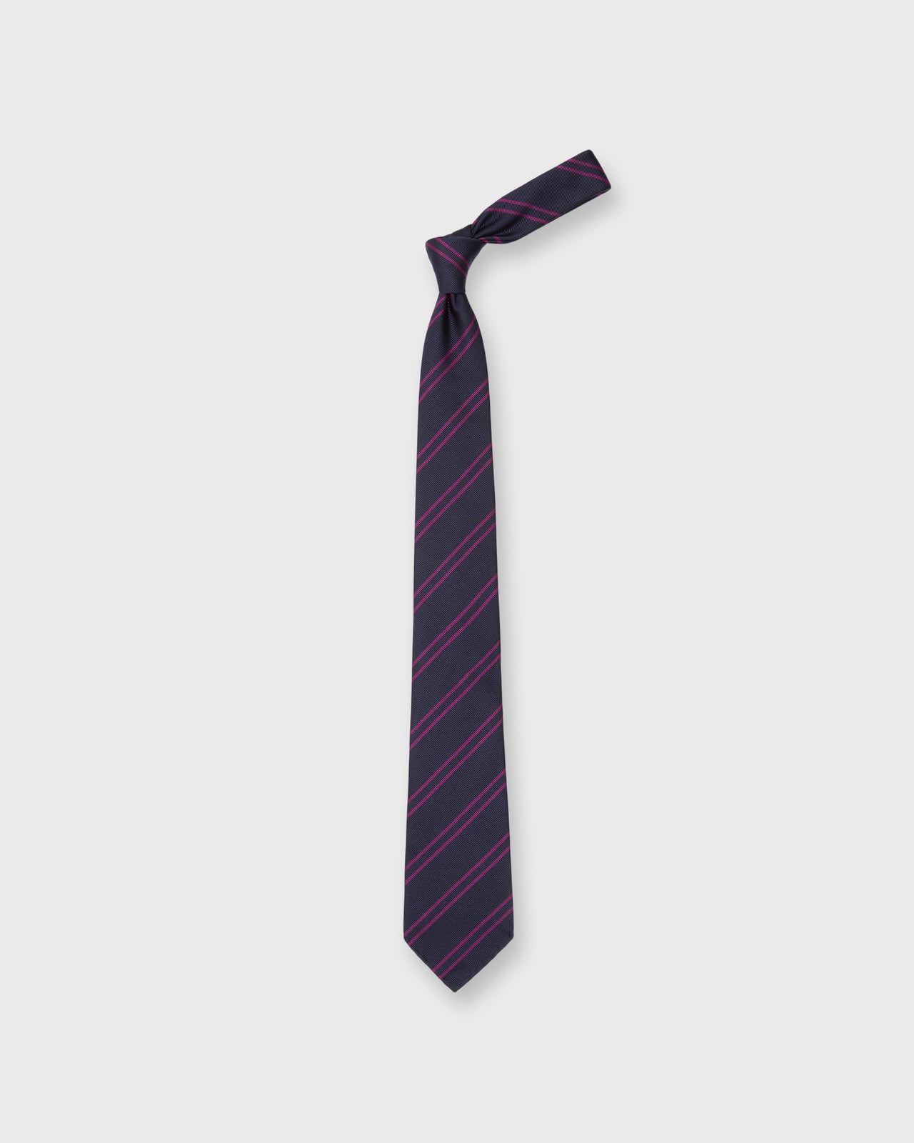 Silk Woven Tie in Navy/Berry Double Stripe