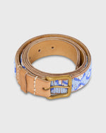 Load image into Gallery viewer, 1.25" African Beaded Belt in Blue/White Cheetah
