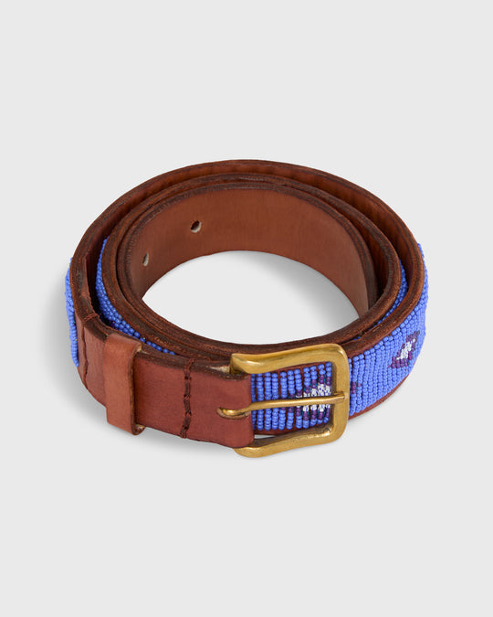 1.25" African Beaded Belt in Blue Belmasi