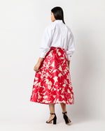 Load image into Gallery viewer, Elana Skirt in Red/Natural Bold Abstract Flower Mikado
