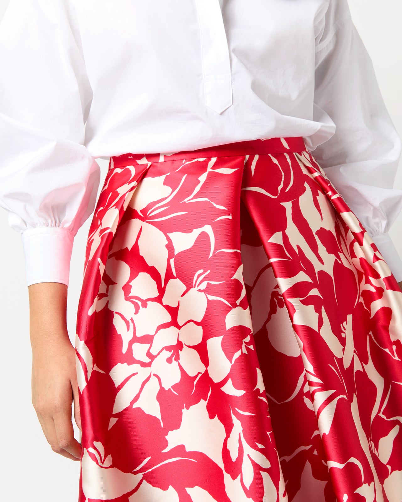 Elana Skirt in Red/Natural Bold Abstract Flower Mikado