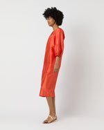 Load image into Gallery viewer, Trapunto Blouson Dress in Orange Silk Shantung
