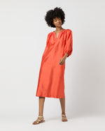 Load image into Gallery viewer, Trapunto Blouson Dress in Orange Silk Shantung
