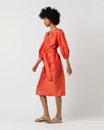 Load image into Gallery viewer, Trapunto Blouson Dress in Orange Silk Shantung
