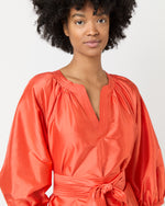 Load image into Gallery viewer, Trapunto Blouson Dress in Orange Silk Shantung
