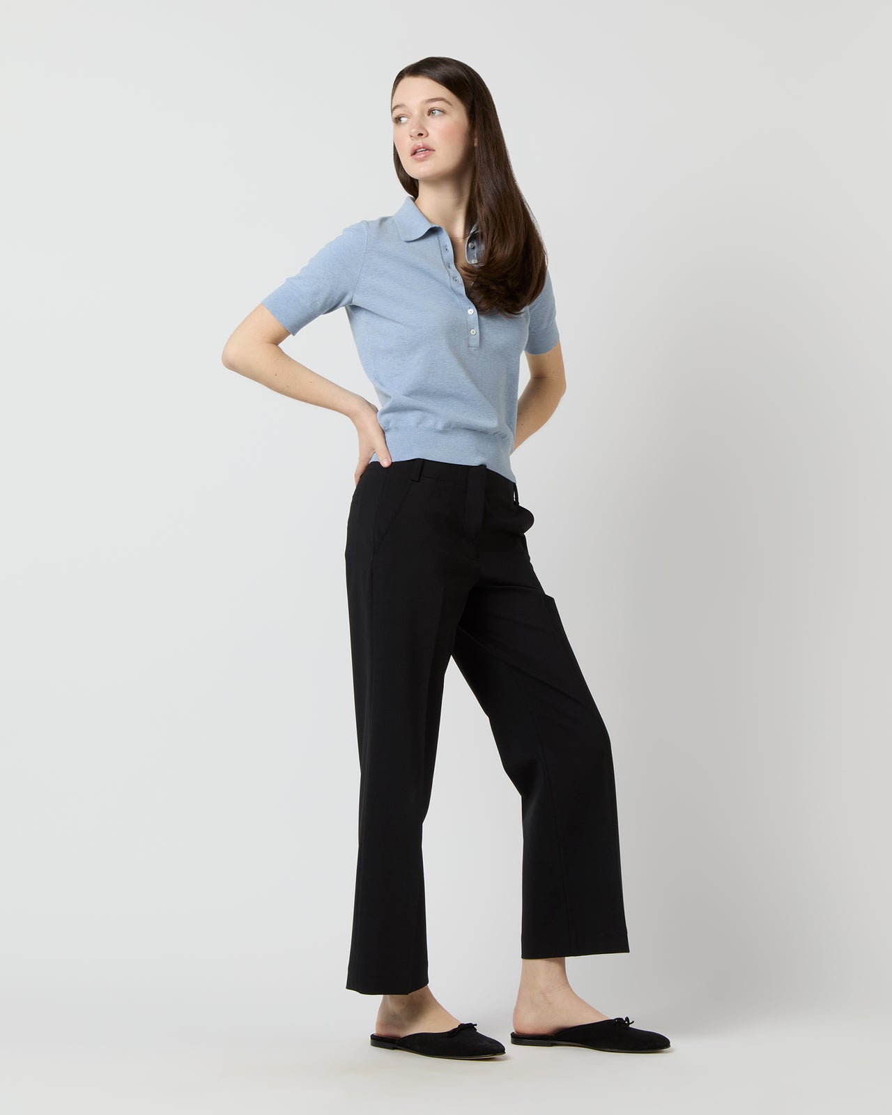 Tasha Polo Sweater in Pale Heather Sky Cotton