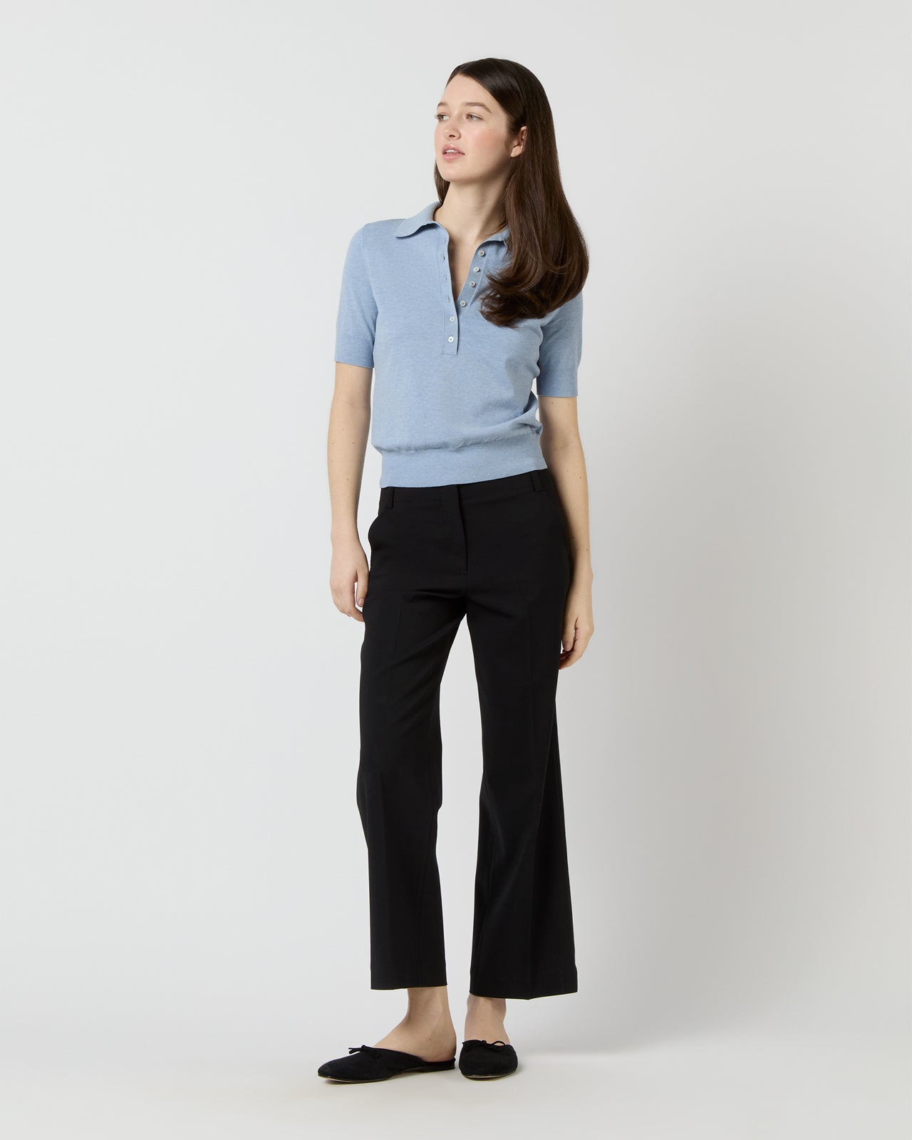 Tasha Polo Sweater in Pale Heather Sky Cotton