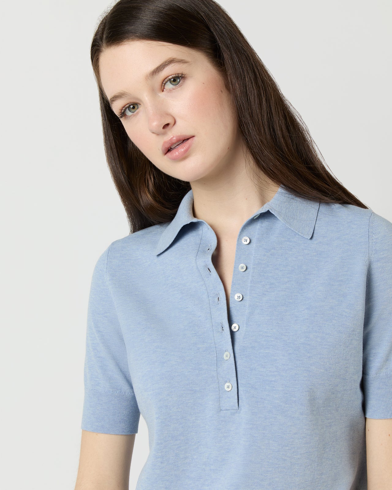 Tasha Polo Sweater in Pale Heather Sky Cotton