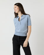 Load image into Gallery viewer, Tasha Polo Sweater in Pale Heather Sky Cotton

