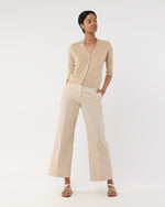 Load image into Gallery viewer, Short-Sleeved Rosie V-Neck Cardigan in Khaki Linen
