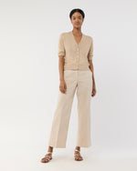 Load image into Gallery viewer, Short-Sleeved Rosie V-Neck Cardigan in Khaki Linen
