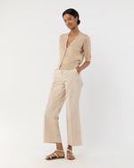 Load image into Gallery viewer, Short-Sleeved Rosie V-Neck Cardigan in Khaki Linen
