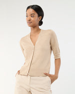 Load image into Gallery viewer, Short-Sleeved Rosie V-Neck Cardigan in Khaki Linen
