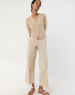 Load image into Gallery viewer, Short-Sleeved Rosie V-Neck Cardigan in Khaki Linen
