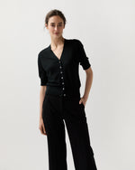 Load image into Gallery viewer, Short-Sleeved Rosie V-Neck Cardigan in Black Linen
