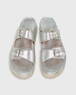 Load image into Gallery viewer, Double-Buckle Platform Slide in Silver Leather
