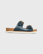 Load image into Gallery viewer, Double-Buckle Platform Slide in Navy Leather
