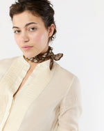 Load image into Gallery viewer, Medium Hand-Rolled Silk Scarf in Brown/Ivory Floral Bandana
