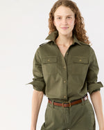 Load image into Gallery viewer, Safari Shirt in Olive Stretch Twill
