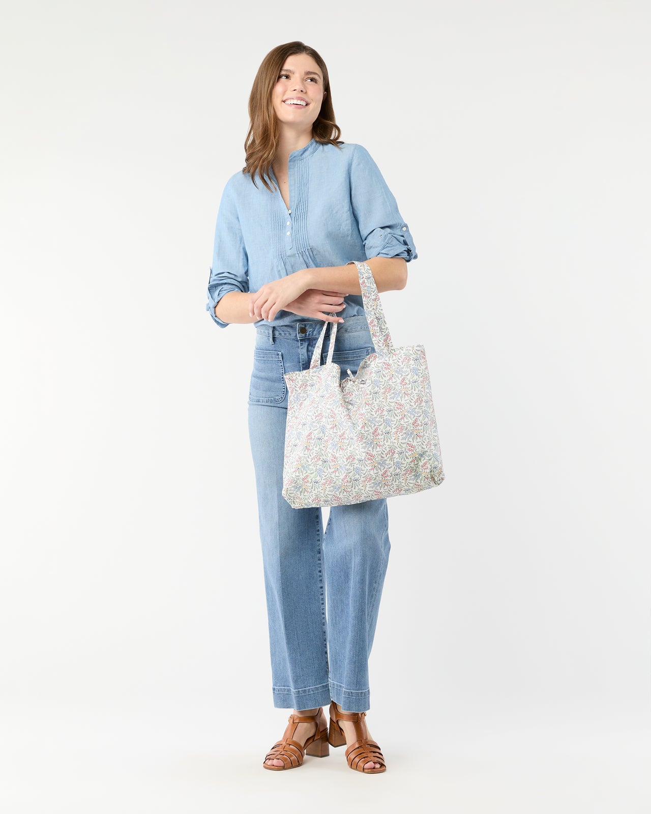 Reusable Tote Bag in Yellow/Blue Hope Springs Liberty Fabric