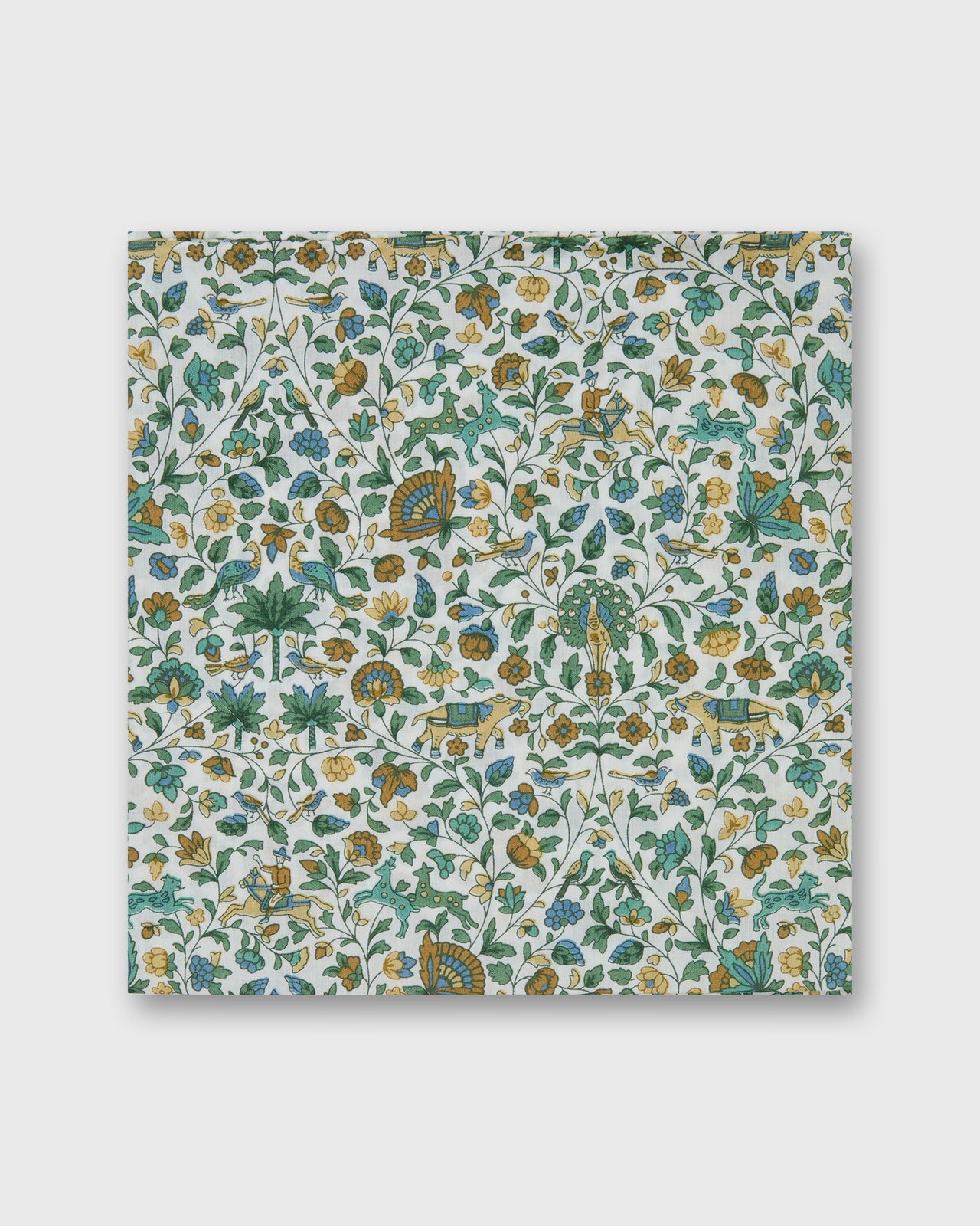 Hand-Rolled Cotton Print Pocket Square in Green Multi Imran Liberty Fabric