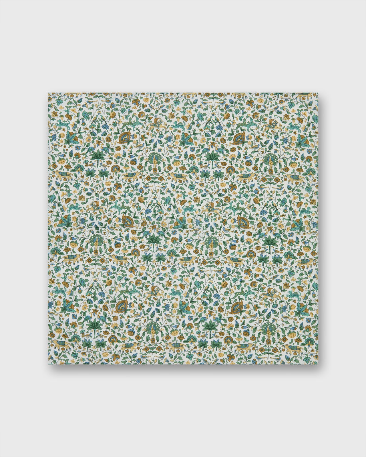 Hand-Rolled Cotton Print Pocket Square in Green Multi Imran Liberty Fabric