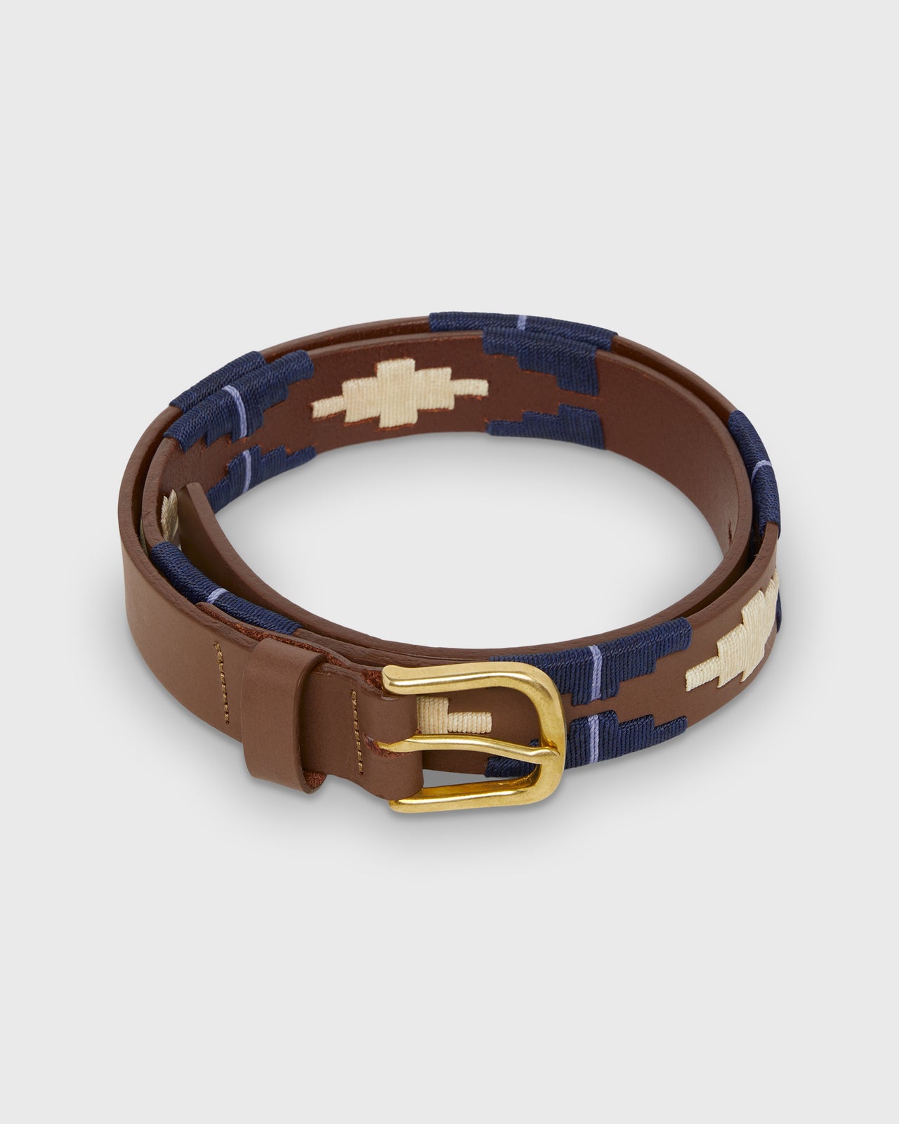 1 1/8" Polo Belt in Bone/Navy/Lavender Medium Brown Leather