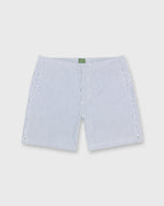 Load image into Gallery viewer, Zip-Front Mid-Length Swim Short in Blue/White Seersucker
