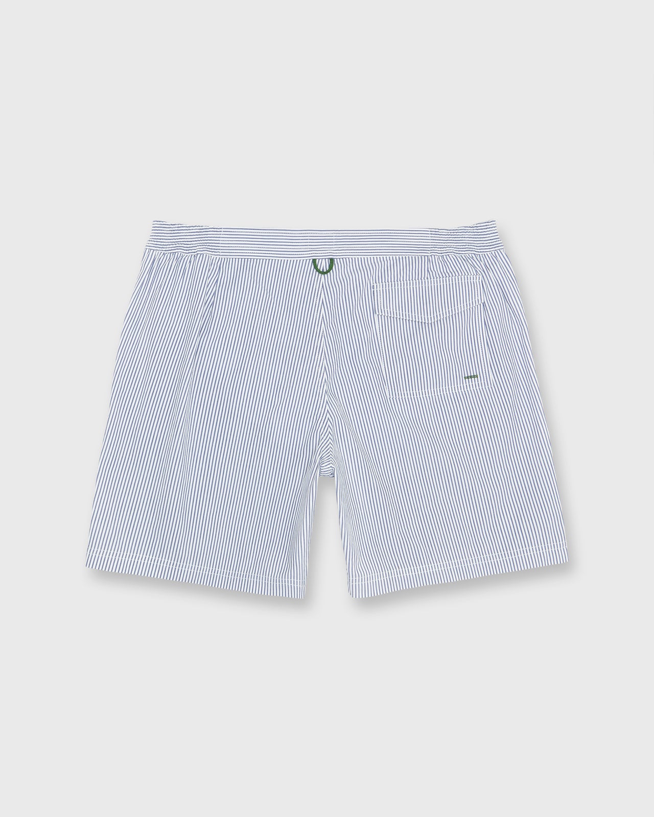 Zip-Front Mid-Length Swim Short in Blue/White Seersucker