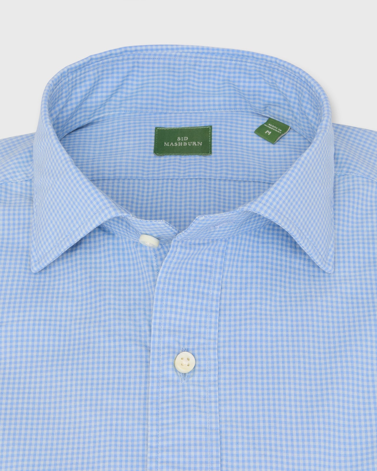 Spread Collar Sport Shirt in Blue/Sage Micro Gingham Poplin