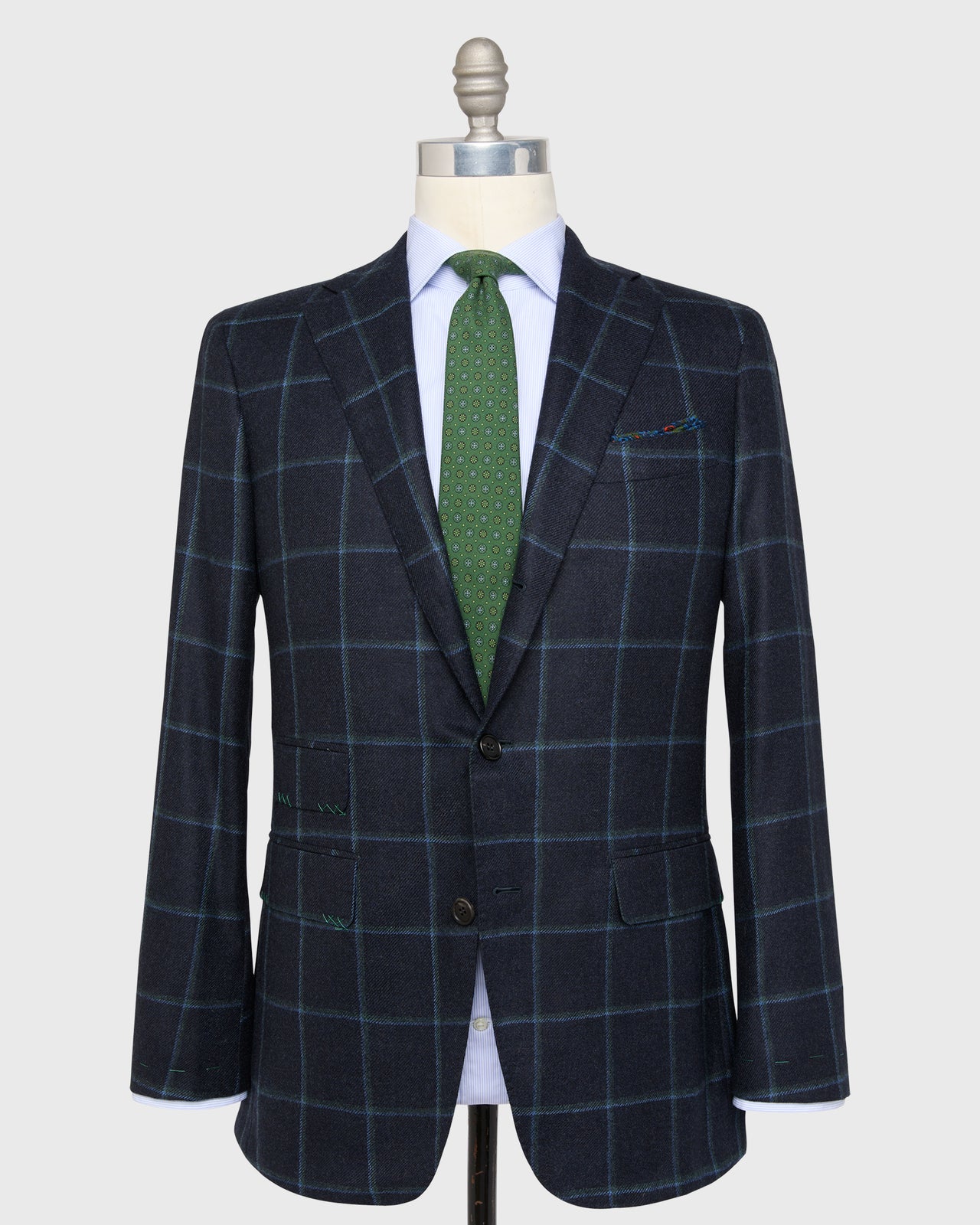Virgil No. 3 Jacket in Navy/Spruce/Blue Windowpane Brushed Twill
