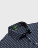 Load image into Gallery viewer, Short-Sleeved Polo in Heather Denim/Heather Graphite Stripe Pima Pique
