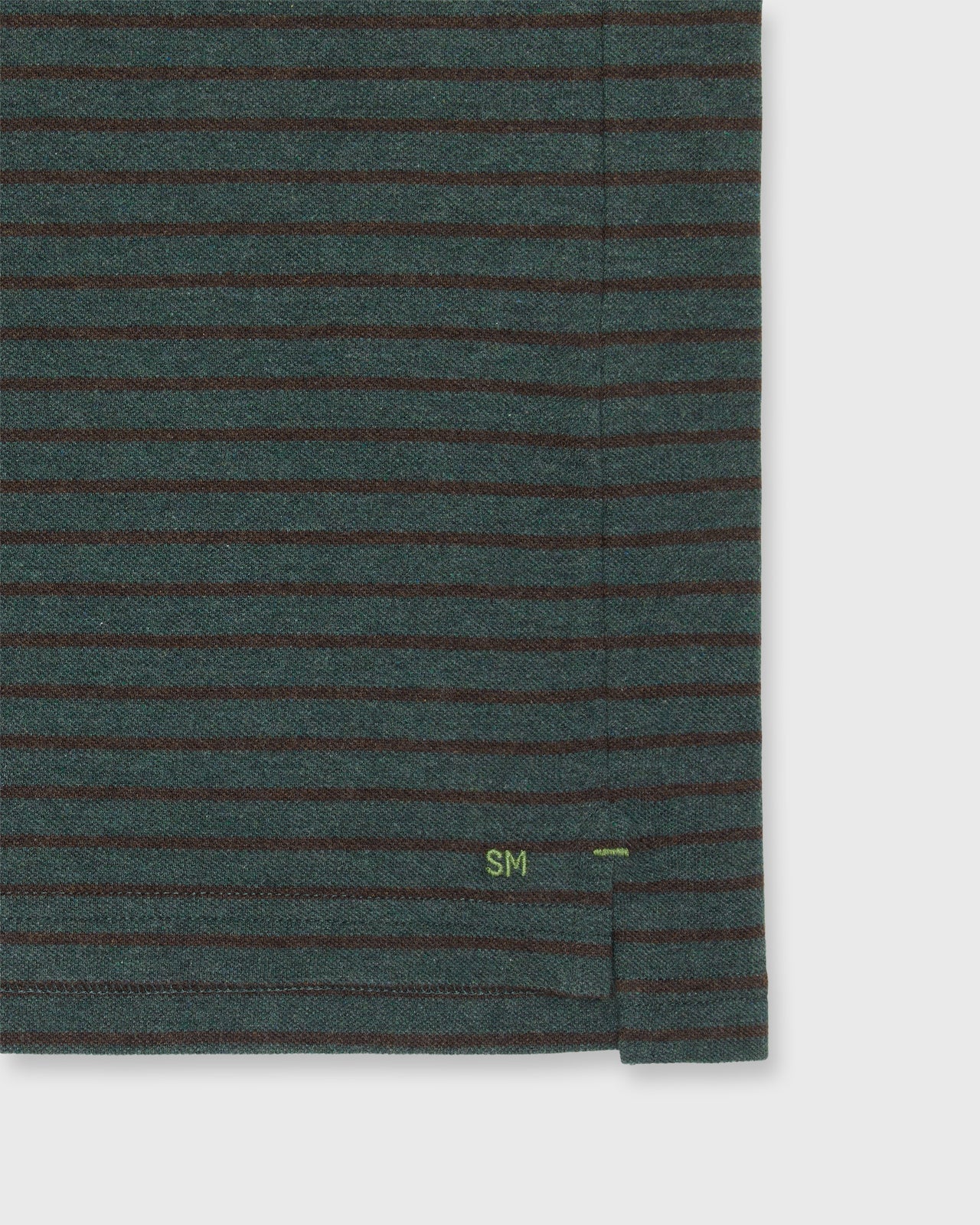Short-Sleeved Polo in Heather Sea Moss/Heather Brown Stripe Pima Pique