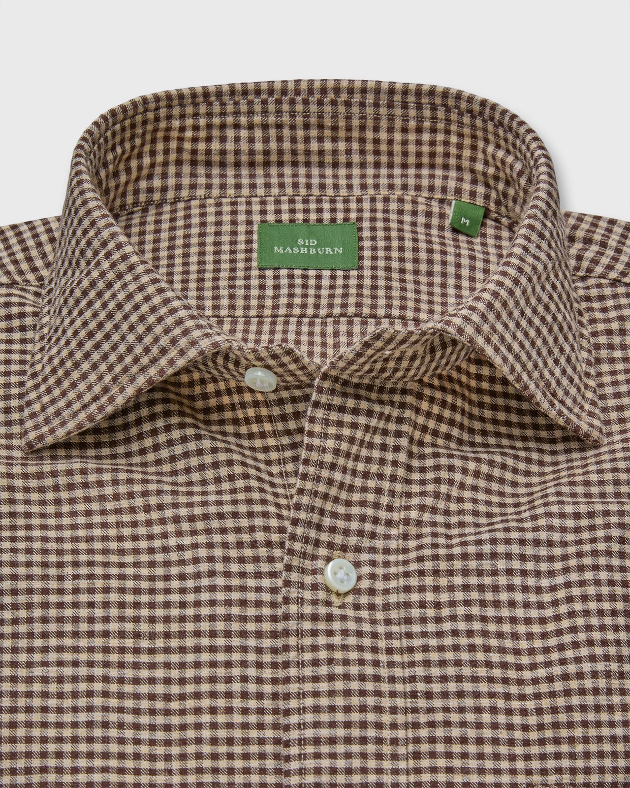 Spread Collar Sport Shirt in Brown/Sawdust Gingham Brushed Twill