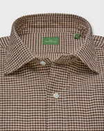 Load image into Gallery viewer, Spread Collar Sport Shirt in Brown/Sawdust Gingham Brushed Twill
