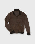 Load image into Gallery viewer, Button-Front Bomber Jacket in Brown Suede
