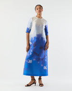 Load image into Gallery viewer, Paige Maxi Dress in Blue Watercolor Printed Mikado
