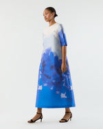 Load image into Gallery viewer, Paige Maxi Dress in Blue Watercolor Printed Mikado
