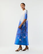 Load image into Gallery viewer, Paige Maxi Dress in Blue Watercolor Printed Mikado
