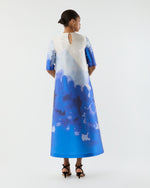 Load image into Gallery viewer, Paige Maxi Dress in Blue Watercolor Printed Mikado
