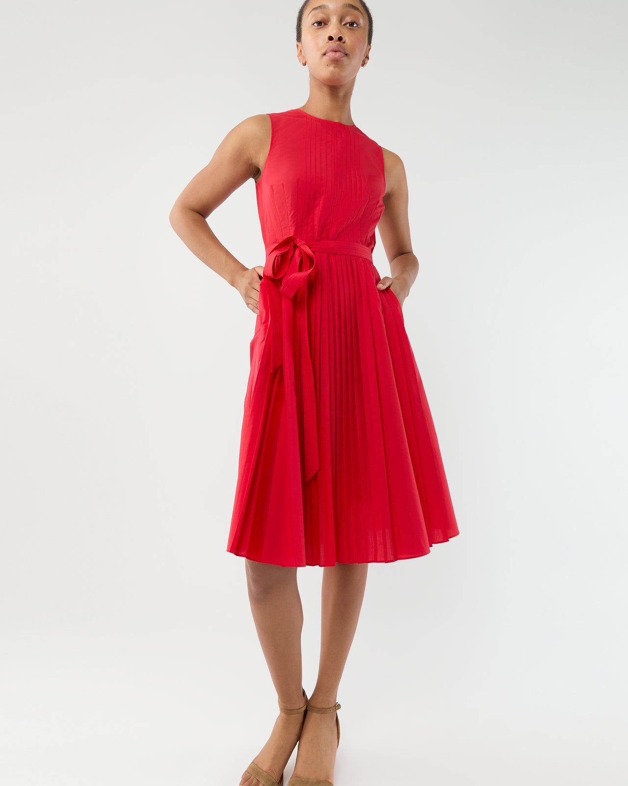 Joelle Dress in Red Lightweight Poplin