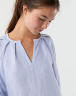 Load image into Gallery viewer, Victoria Blouse in Sky/White Small Bengal Stripe Linen
