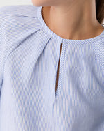 Load image into Gallery viewer, Victoria Blouse in Sky/White Small Bengal Stripe Linen
