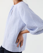 Load image into Gallery viewer, Victoria Blouse in Sky/White Small Bengal Stripe Linen
