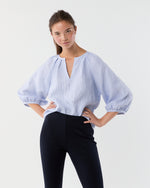 Load image into Gallery viewer, Victoria Blouse in Sky/White Small Bengal Stripe Linen
